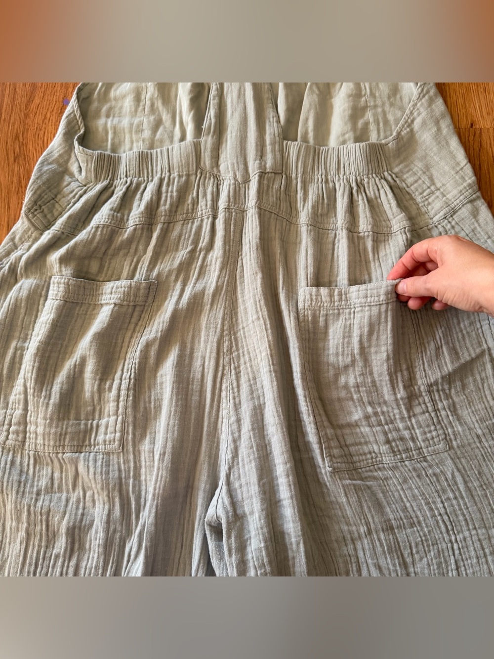 Natural Life Womens XL Light Grey Cotton Gauze Wide Leg Overalls Pockets Granola - Picture 6 of 8